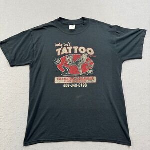 Vintage Atlantic City T-Shirt Mens Medium Black Lucky Lou's Tattoo Jerzees